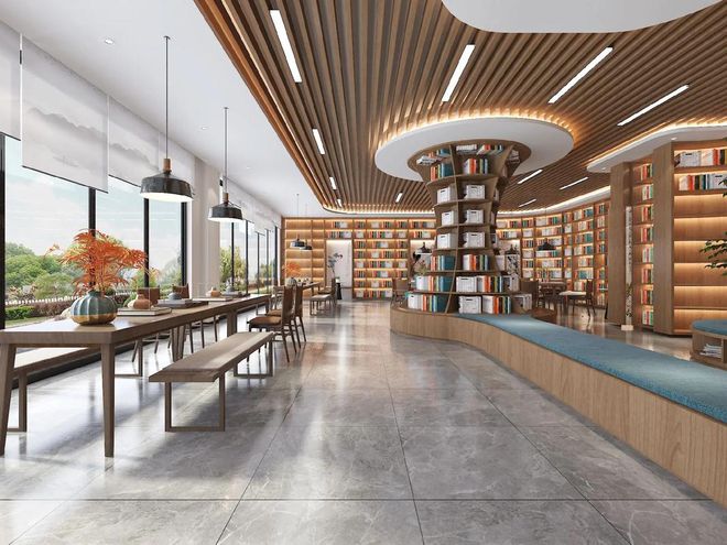 空间：书店装修效果图精选不朽情缘游戏入口静谧阅读(图3)